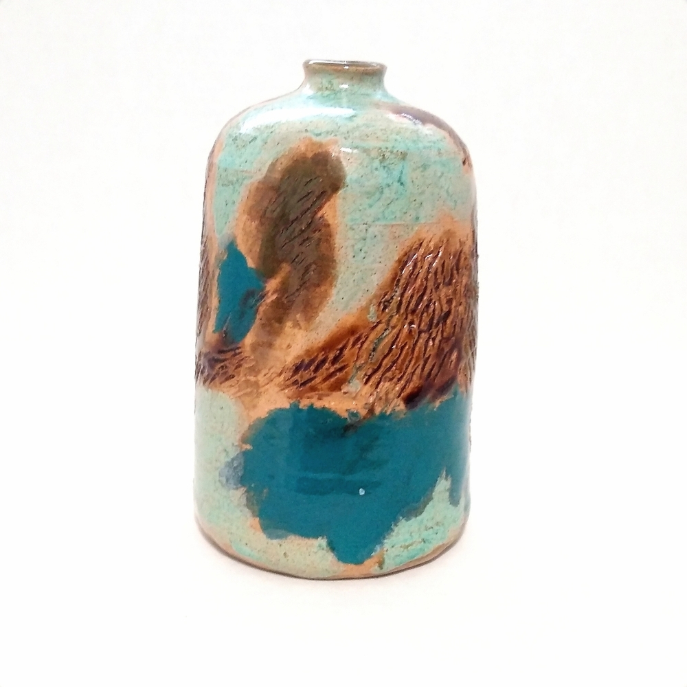 Signed JL mid century modern stoneware vase - Picture 5 of 8